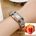 High Quality Luxury Graceful Colorful Flower and Rhinestone Women Wristwatch Gifts